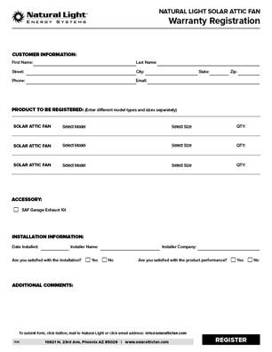 Natural Light SAF Warranty Registration Thumb