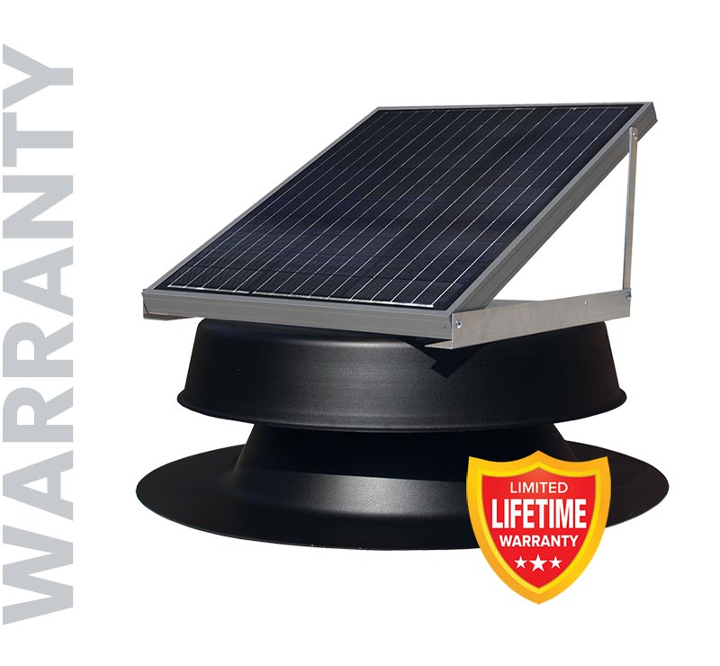 Natural Light black solar attic fan with lifetime warranty logo