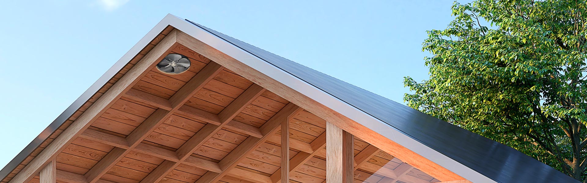 Natural Light solar attic fan seen through attic