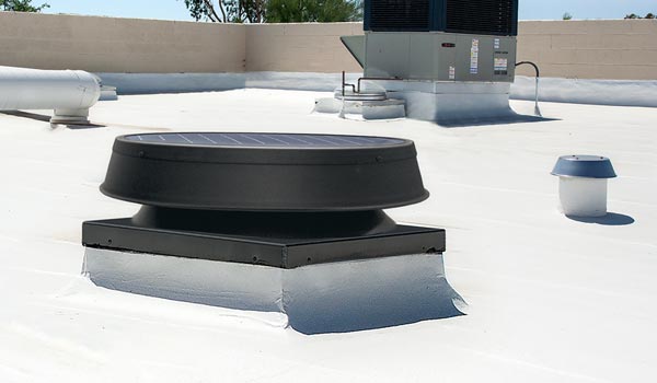 Natural Light curb mount low profile fixed panel solar attic fan on foam roof mobile